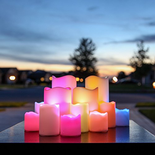 Indoor Outdoor Candles - Flameless LED Plastic Candle Set of 12, Water Resistant, Warm White and Color Changing Glow, Batteries Included - Thumbnail 5
