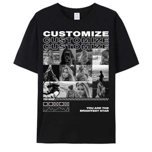 COOZEBRA Custom T Shirts, Personalized Girlfriend Boyfriend Collage Photo T-Shirt, Customized Tshirts for Family Friend Valentines Black