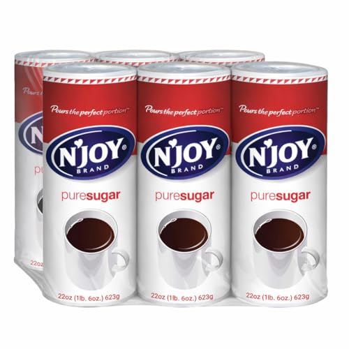 N'JOY Pure Sugar, 22oz Canister, Pack of 6, Pours the Perfect Portion