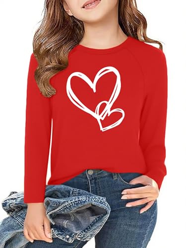 Image of Girls Valentine Shirts for Kids Valentines Heart Graphic Tshirts Casual Long Sleeve Shirts Love Heart Tee