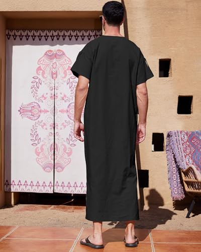 YAOHUOLE Men's Short Sleeve Kaftan Thobe Side Split Caftan with Pockets Long Gown Thobe4