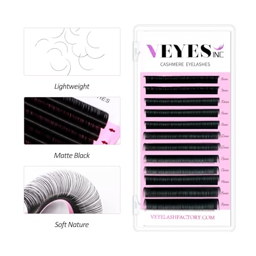 VEYES INC Cashmere Individual Lash Extensions 0.03-0.20 B/C/CC/D/J/M Curl 8-20mm Mixed & Single Length Trays, Matte Black - Image 2