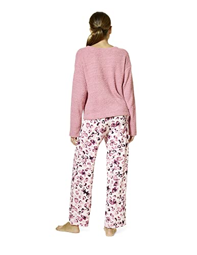 Hue Women's Fluffy Chenille Long Sleeve Top And Pant 2 Piece Pajama Set, Foxglove-Animal, Medium #TOP1