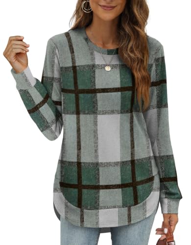 Image of OFEEFAN Womens Sweatshirt Crewneck Long Sleeve Shirts High Low Tops Curved Hem