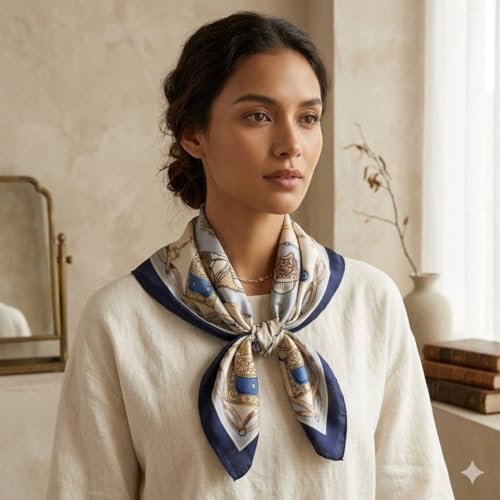 Image of Silk Like Head Scarf for Women Stylish Bandanas for Women Vintage Hair Scarf Wrap and Sleeping, Boho Floral Print Square Bandana Gift