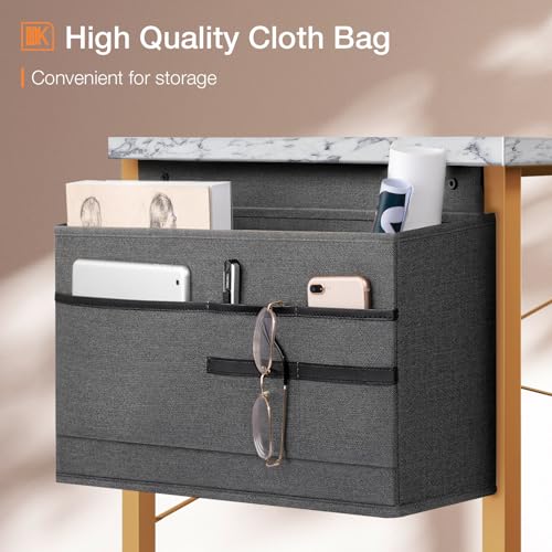Large White Marble Office Desk with Storage and Headphone Hook