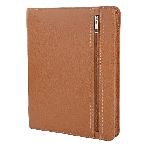 Leather Zipper Padfolio For 10.2-Inch /10.5 Inch/ 11 Inch Ipad, Multi-Function Business Organizer Case With Writing Pad Holder For A4 Notepad, Brown #TOP4