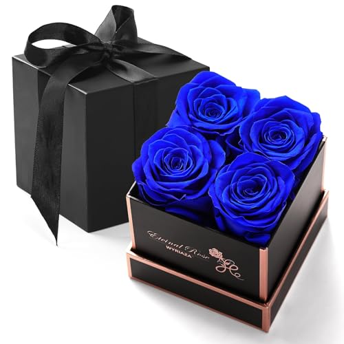 WYRIAZA Rosa Stabilizzata Eterna Vera - Fiori Stabilizzati Veri Rose Blu Regalo Donna Mamma Moglie Fidanzata Compleanno Anniversario Confezione Scatola Natale San Valentino Festa della Nonna Lei