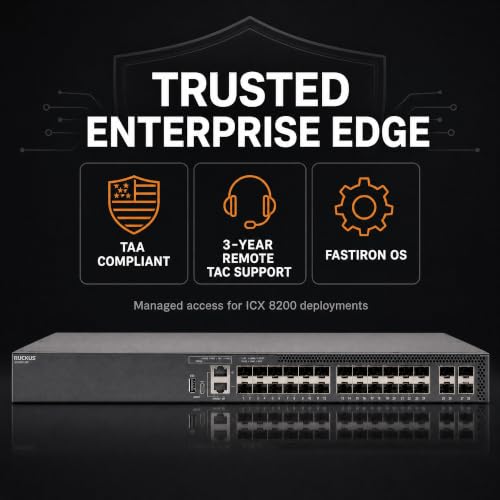 Image of Ruckus ICX8200-24F Managed Switch, 24x 100 /1000 Mbps SFP Fiber, 4x 25GbE SFP28 Uplinks - Stackable Enterprise Switch, 3-Yr Remote TAC Included, TAA Compliant