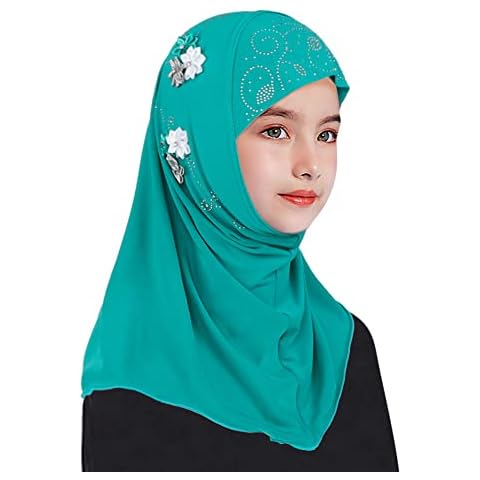 Girls Muslim Khimar Hijab with Flowers Cover