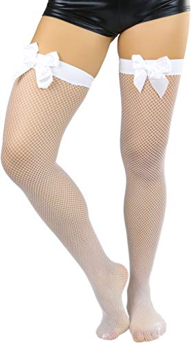 ToBeInStyle Women’s Fine Fishnet Fashion Thigh High w/Satin Bow Stockings4