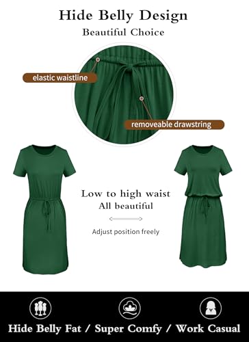 Simier Fariry Womens Summer Modest Short Sleeve Teacher Travel Outfits Tee Shirt Midi Work Casual Dress Floral Black L