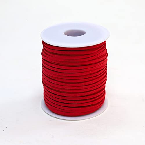 Cordón de piel de ante falso, 50 yardas, hilo de ante falso, cordón de gamuza de cuero, cordón de gamuza para manualidades, pulsera, collar, joyería, artesanía, 3 mm de ancho, rojo