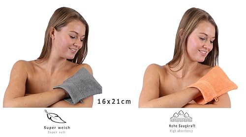 Betz 10 Stück Waschhandschuhe Premium 100% Baumwolle Waschlappen Set 16x21 cm Farbe orange und anthrazit – Bild 5