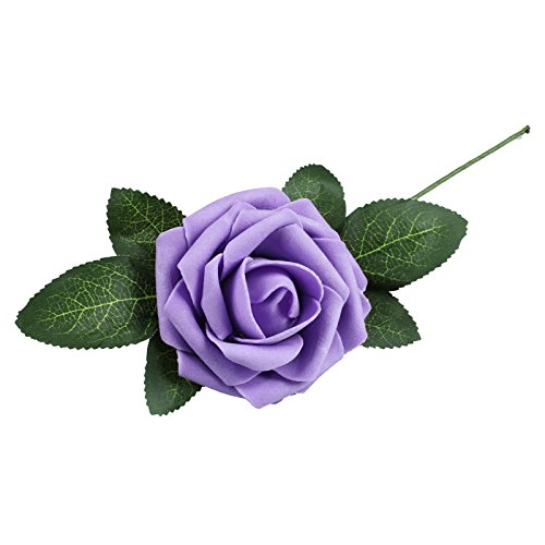 Vlovelife 50Pcs Lavender Real Looking Fake Roses Artificial Flowers Roses Head With Stem For Diy Wedding Bouquets Centerpieces Arrangements Birthday Baby Shower Home Party Decorations #TOP6