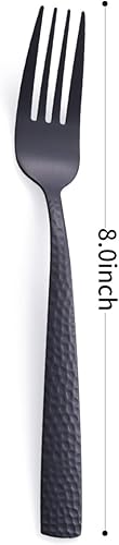 Miniatura 2 de Juego de 6 tenedores de cena negro mate, cubiertos de acero inoxidable de 8.0 pulgadas, martillado de metal, acabado satinado