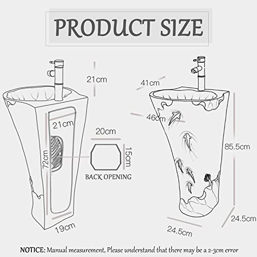 Yrra Pedestal Bathroom Sink Art Lotus Pedestal Sink - Resin + Stone Powder Material Hand Carved Wash Basin For Indoor And Outdoor, Scratch And Stain Resistant,With Mirror(A Style) #TOP4