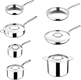 MasterPro Argent 3 | 12-Piece Set Triply Stainless Steel Pot and Pan Set with Lids | Durable Non Stick Induction Cookware with Riveted Staycool Handle | All Gas Types - Oven and Dishwasher Safe