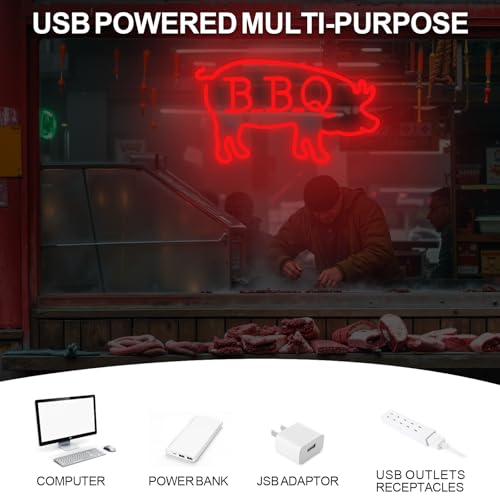 Image of BBQ Pigs Neon Sign, Cute Pig LED Light for BBQ Restaraunt Frontstore