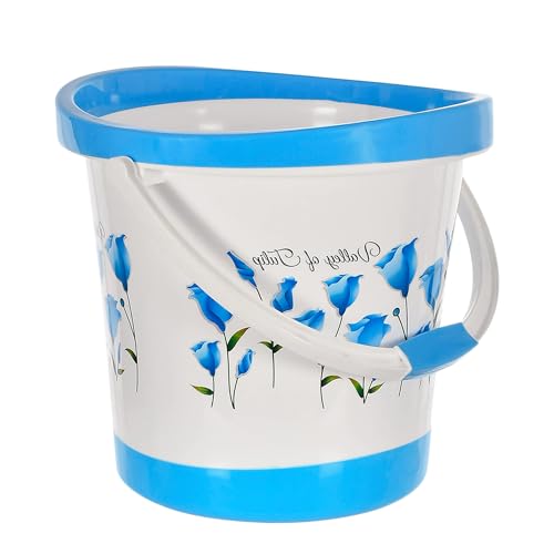 Image of Kuber Industries Bucket for Bathroom 18 Litre | Bucket for Kitchen | Balti for Bathing with Handle | Bucket for Washing Clothes & Mopping | Tulip Flower-Blue