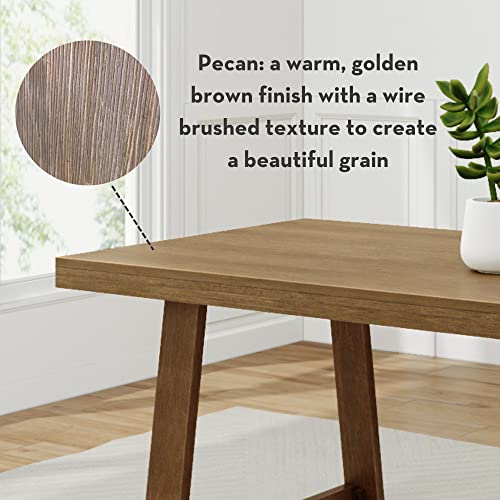 Plank+Beam 72" Farmhouse Dining Table, Solid Wood Kitchen Table, Large Wooden Rectangular Dinner Table For Dining Room, Home Office, Living Room Furniture, Easy Assembly, Pecan Wirebrush #TOP4