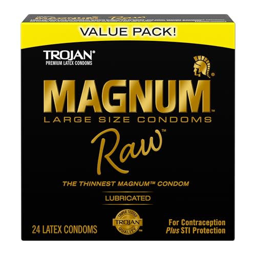 TROJAN Magnum Raw Large Size Condoms, Thin Magnum Condoms, 24 Count