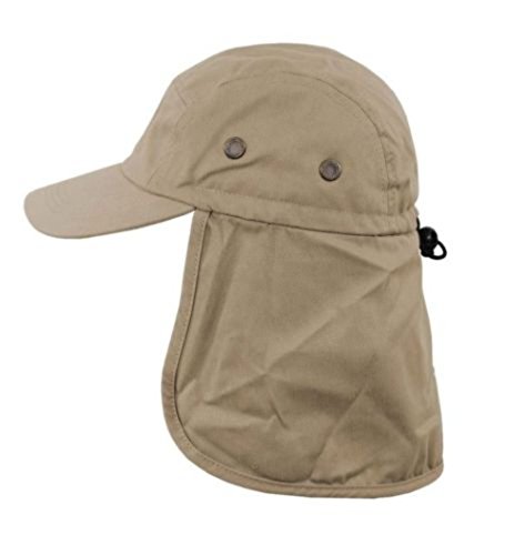 Men's Baseball Cap Neck Cover Hiking Fishing Hunting Camo Army Bucket Sun Flap (Khaki)