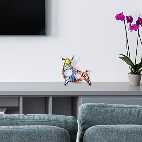 Creative Bull Abstract Splash Color Artwork Bullfighting Statue Nordic Style Abstract Hollow Lucky Feng Shui Head Up Cow Bow Head Ox Chinese Zodiac Statue Crafts (Look Up-C) #TOP1