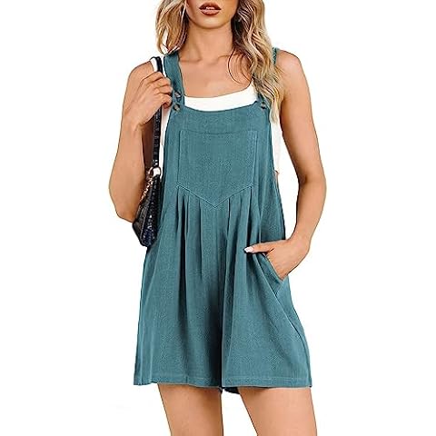 Fiona Jolin Overall Shorts for Women Summer Casual Loose Linen Short Overalls Jumpsuits Bib Rompers with Pockets (LakeBlue-S) Cover