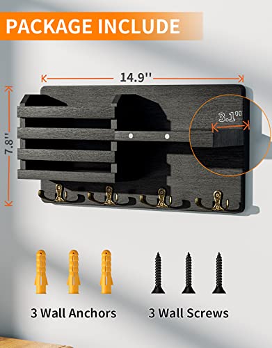 Swtymiki Mail Holder For Wall With Magnet Hanging, Rustic Wooden Key Holder With Key Hooks Wall Mounted Key Hanger Organizer For Entryway, Mudroom, Hallway, Bedroom, Living Room And Office, Black #TOP5