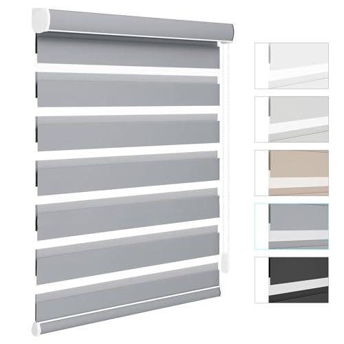 Changshade Custom Size Zebra Roller Blinds, Blackout(85%) Dual Layer Roller