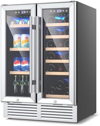 KOTEK 24 Inch Wine and Beverage Refrigerator, Dual Zone Freestanding or Under Counter Wine Cooler, 57 Cans & 19 Bottles, Digital Temperature Control, Wine and Beverage Fridge with Glass Door & Lock