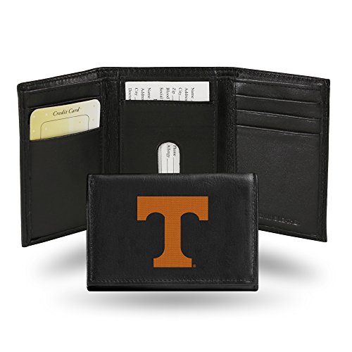 Rico Industries NCAA Embroidered Leather Trifold Wallet, Tennessee Volunteers, Black, 3.25 x 4.25-