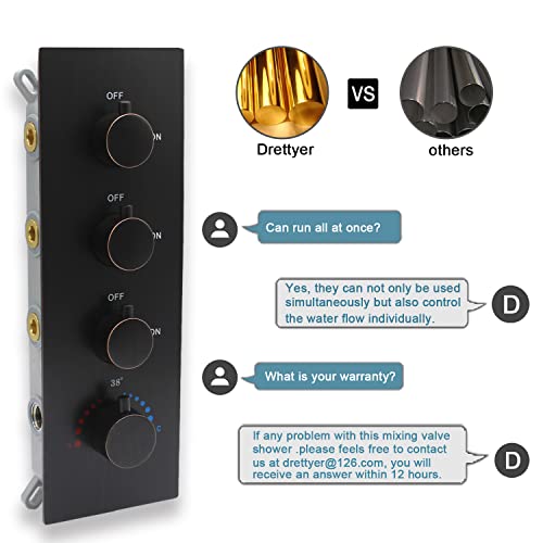 Modern Thermostatic 4 Handles Shower Diverter Valve, Concealed Brass 3 Outlets Mixer Mixing Shower Valve Rough-In Faucet Valve Kit Can Control Flow, Oil-Rubbed Bronze Finish #TOP1