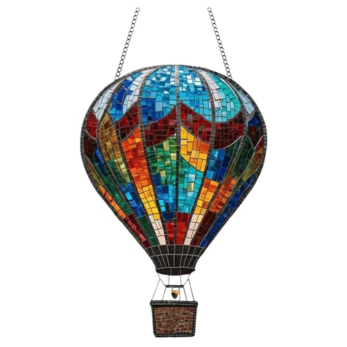 Lanterne Solaire en montgolfière d'extérieur, Décoration à Suspendre en montgolfière, Lampe Solaire Exterieur Decorative avec Flamme Vacillante, lampe portable pour jardin, terrasse et allée (B)