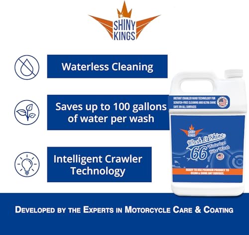Image of Shinykings Motorcycle Cleaner Wash&Shine 66 | WATERLESS BIke Wash with Ultra Shine Finish | Powerful Motorcycle Detailing Spray for All Surfaces | Bike Cleaner California | 1 Gallon