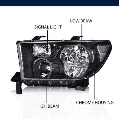 Image of GRAND ORANGE Headlights Headlamps Assembly Fit Toyota Tundra 2007-2013 | Compatible with Toyota Sequoia 2008-2017 Clear Lens Black Houing Clear Reflector Left & Right 811100C051