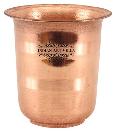 Image of INDIAN ART VILLA Copper Pooja Glass - Pure Copper Tumbler Cup for Drinking and Serving Water, Temple Puja Home Hotel Restaurant Use, Small Size, 100 ml Capacity (Pack of 1)