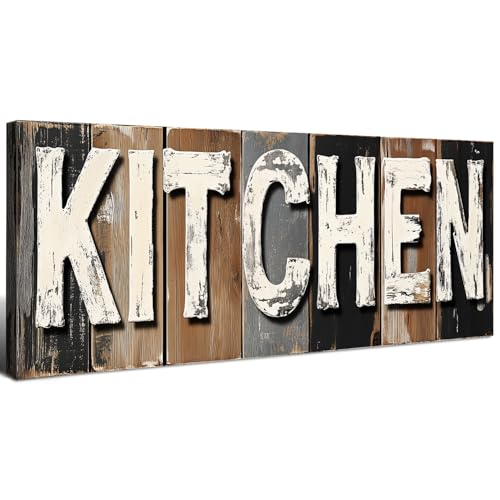 AIYISU Vintage Kitchen Wall Art Farmhouse Kitchen Signs Wall Decor Retro Brown Black Kitchen Canvas Prints Picture Funny Kitchen Poster Modern Artwork for Dining Room Kitchen Home Decorations 6x17”