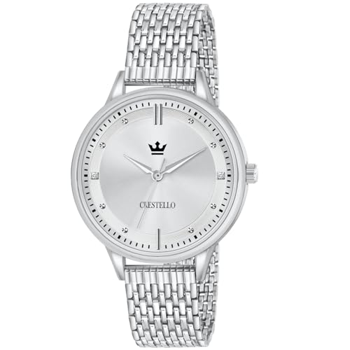 Image of CRESTELLO Stainless Steel Chain Analog Wrist Watch for Women (Silver /Pink /Green /Blue Dial) | CR-L154-CH