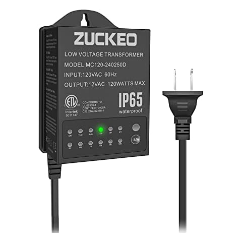 ZUCKEO 120W Low Voltage Transformer Outdoor Landscape Lighting Transformers with Timer & Lights Sensor, 120V to 12V Waterproof Power Supply for LED Landscape Lights Spotlight Pathway Light ETL Listed Cover