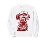 Adorabile cane maltese che indossa occhiali da sole a forma di cuore con una rosa rossa per i cani in occhiali disegna amanti che amano simpatici disegni di San Valentino con un'estetica retrò. Simpatico maltese per amanti dell'illustrazione di cani romantici e proprietari di animali domestici.