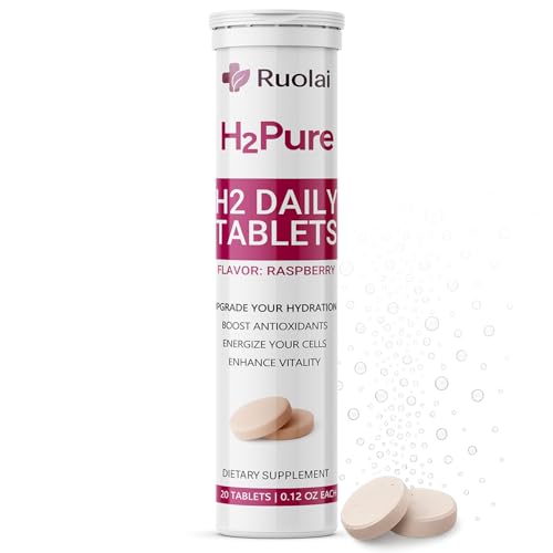 Ruolai H2pure Hydrogen Tablets H2 Tabs Fast-Dissolving Hydrogen Supplement for Cellular Hydration Detox Liver & Mental Clarity Caffeine-Free Veg (Raspberry)