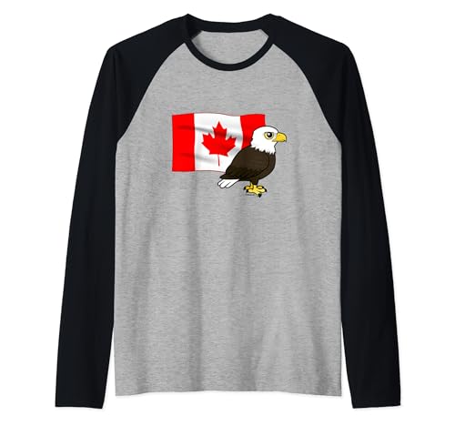 Cute Cartoon Bald Eagle with Canada Flag Birdorable Bird Raglan Baseball Tee