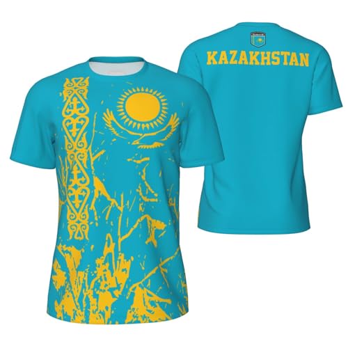 PTXYG Kazakhstan Flag Grain T-Shirt for Running Soccer