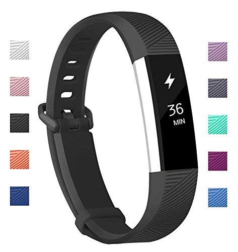 Fundro Fitbit Alta Bands, Soft Silicone Replacement Classic Bands Available in Varied Colors with Secure Buckle for Fitbit Alta HR and Fitbit Alta (C# 1-Pack Black, Large (7.1