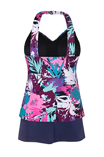 JINXUEER Women’s Plus Size Swimwear Floral Tankini Set Ruched Modest Two Piece Skirt Swimsuit