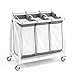 Seville Classics Premium 3-Bag Heavy-Duty Tilt Laundry Hamper Sorter Cart, White