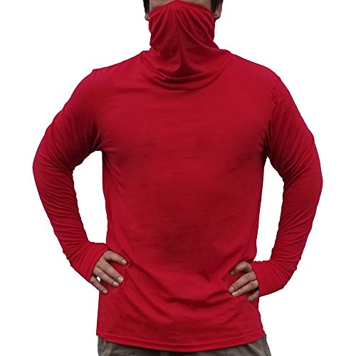 Long Sleeve Shirt with Built in Protective Face Cover Mask (Large, Red)