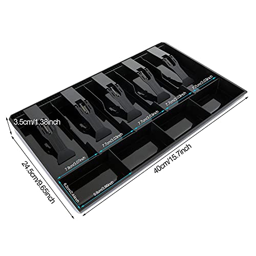Acrux7 Cash Register Drawer Insert Tray 4 Coin/5 Bill Coin Compartments Money Drawer Organizer with Plastic Clip for Money Storage, Bills, Cash, Small Business